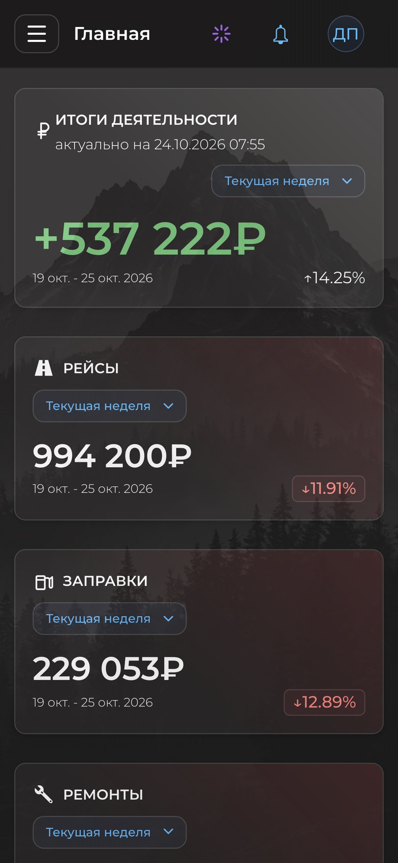 Главная Atlas CRM на телефоне